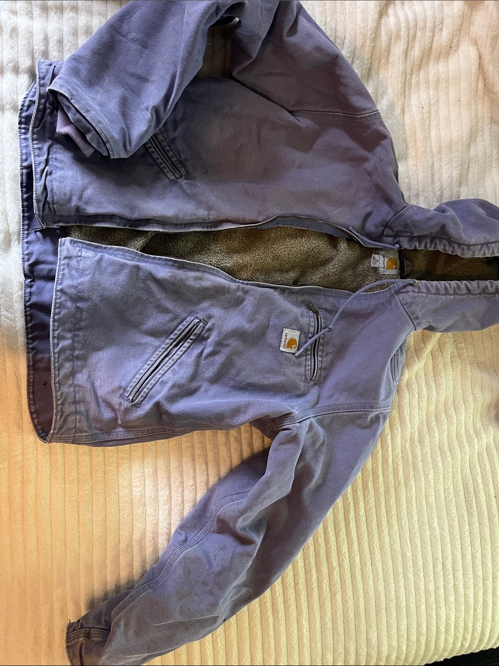 Carhartt Purple Hooded Work Jacket with Sherpa Lining
